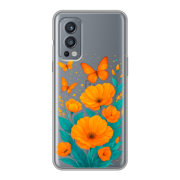 Силиконовый чехол на OnePlus Nord 2 с принтом цветы бабочки