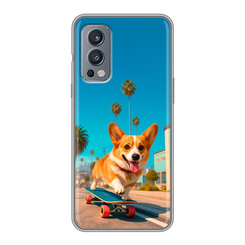 Силиконовый чехол на OnePlus Nord 2 с принтом Корги на скейте Силиконовый чехол на OnePlus Nord 2 с принтом Корги на скейте