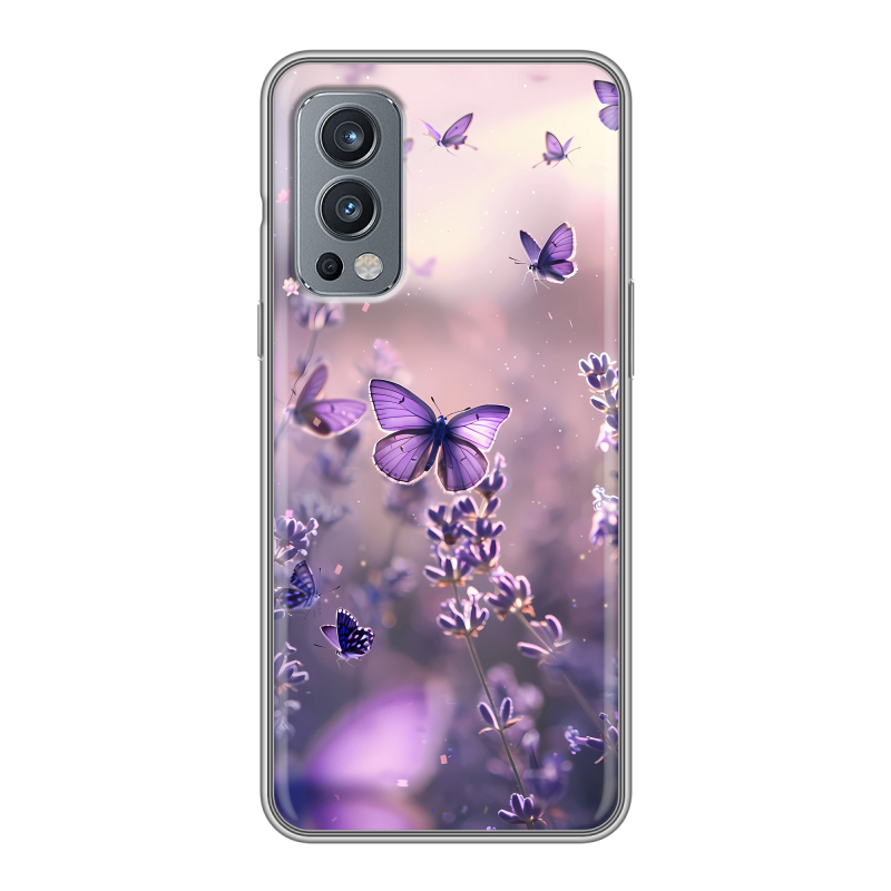 Силиконовый чехол на OnePlus Nord 2 с принтом бабочки и лаванда Силиконовый чехол на OnePlus Nord 2 с принтом бабочки и лаванда