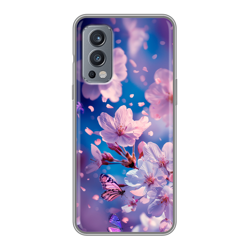 Силиконовый чехол на OnePlus Nord 2 с принтом цветы бабочки Силиконовый чехол на OnePlus Nord 2 с принтом цветы бабочки