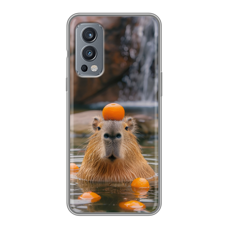Силиконовый чехол на OnePlus Nord 2 с принтом Капибара с апельсином Силиконовый чехол на OnePlus Nord 2 с принтом Капибара с апельсином
