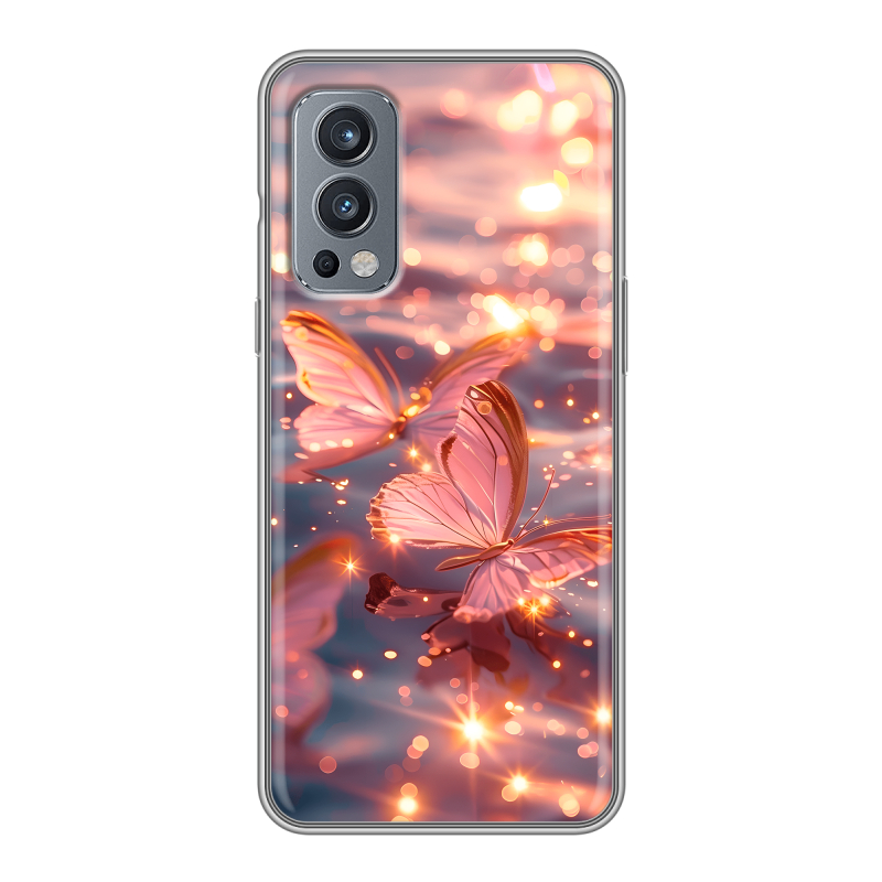 Силиконовый чехол на OnePlus Nord 2 с принтом бабочки розовые Силиконовый чехол на OnePlus Nord 2 с принтом бабочки розовые