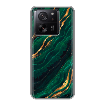 Силиконовый чехол на Xiaomi 13T с принтом Мрамор зеленое золото Силиконовый чехол на Xiaomi 13T с принтом Мрамор зеленое золото