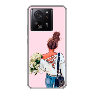 Силиконовый чехол на Xiaomi 13T с принтом Девушка и букет Силиконовый чехол на Xiaomi 13T с принтом Девушка и букет