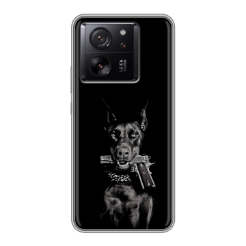 Силиконовый чехол на Xiaomi 13T с принтом Доберман и пистолет Силиконовый чехол на Xiaomi 13T с принтом Доберман и пистолет