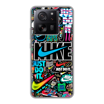 Силиконовый чехол на Xiaomi 13T с принтом найк nike черный Силиконовый чехол на Xiaomi 13T с принтом найк nike черный