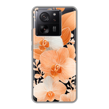 Силиконовый чехол на Xiaomi 13T с принтом Бежевые цветы Силиконовый чехол на Xiaomi 13T с принтом Бежевые цветы