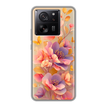 Силиконовый чехол на Xiaomi 13T с принтом Цветы и бабочки Силиконовый чехол на Xiaomi 13T с принтом Цветы и бабочки