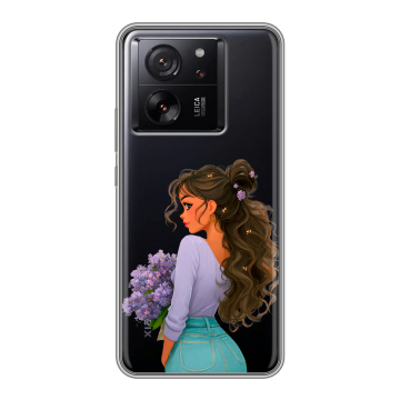 Силиконовый чехол на Xiaomi 13T с принтом девушка цветы Силиконовый чехол на Xiaomi 13T с принтом девушка цветы