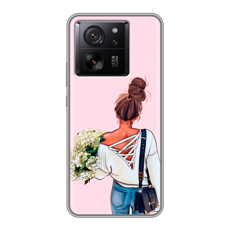 Силиконовый чехол на Xiaomi 13T с принтом Девушка и букет Силиконовый чехол на Xiaomi 13T с принтом Девушка и букет