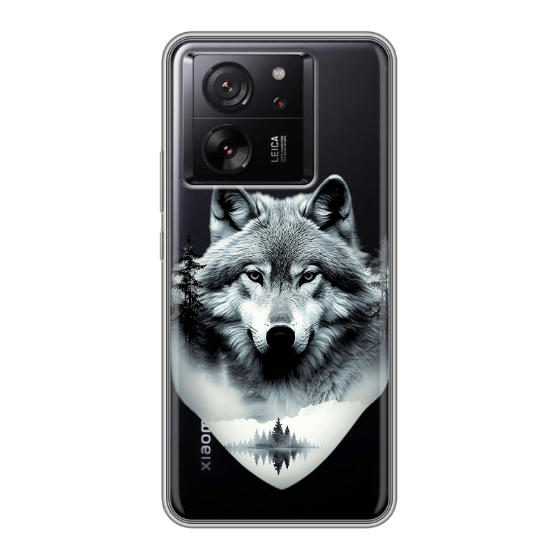 Силиконовый чехол на Xiaomi 13T с принтом Волк в лесу Силиконовый чехол на Xiaomi 13T с принтом Волк в лесу