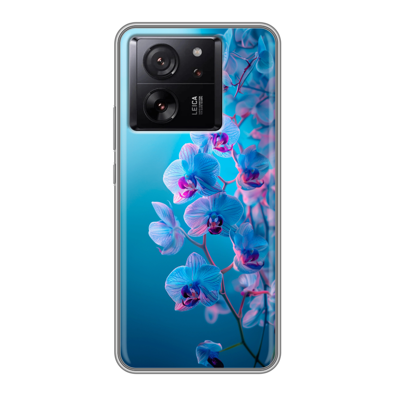 Силиконовый чехол на Xiaomi 13T с принтом голубые орхидеи Силиконовый чехол на Xiaomi 13T с принтом голубые орхидеи