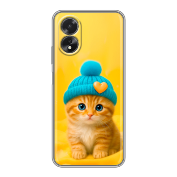 Силиконовый чехол на OPPO A38 4G с принтом Котенок в шапке Силиконовый чехол на OPPO A38 4G с принтом Котенок в шапке