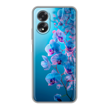 Силиконовый чехол на OPPO A38 4G с принтом голубые орхидеи Силиконовый чехол на OPPO A38 4G с принтом голубые орхидеи