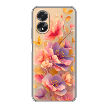 Силиконовый чехол на OPPO A38 4G с принтом Цветы и бабочки Силиконовый чехол на OPPO A38 4G с принтом Цветы и бабочки