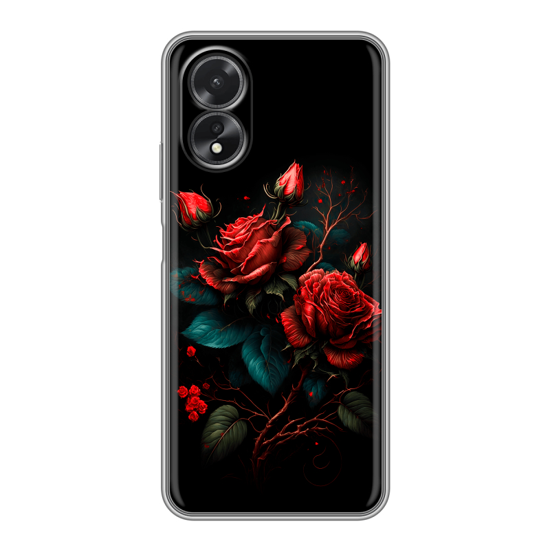 Силиконовый чехол на OPPO A38 4G с принтом Розы красные Силиконовый чехол на OPPO A38 4G с принтом Розы красные