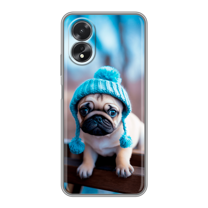 Силиконовый чехол на OPPO A38 4G с принтом Мопс в шапке Силиконовый чехол на OPPO A38 4G с принтом Мопс в шапке