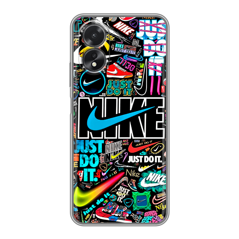 Силиконовый чехол на OPPO A38 4G с принтом найк nike черный Силиконовый чехол на OPPO A38 4G с принтом найк nike черный