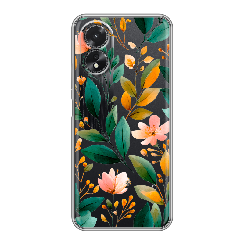 Силиконовый чехол на OPPO A38 4G с принтом Цветы паттерн Силиконовый чехол на OPPO A38 4G с принтом Цветы паттерн