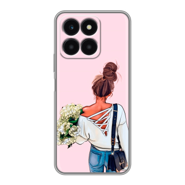 Силиконовый чехол на Huawei Honor X6a с принтом Девушка и букет Силиконовый чехол на Huawei Honor X6a с принтом Девушка и букет