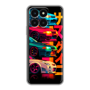 Силиконовый чехол на Huawei Honor X6a с принтом Гоночные машины Силиконовый чехол на Huawei Honor X6a с принтом Гоночные машины
