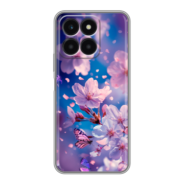 Силиконовый чехол на Huawei Honor X6a с принтом цветы бабочки