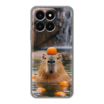 Силиконовый чехол на Huawei Honor X6a с принтом Капибара с апельсином Силиконовый чехол на Huawei Honor X6a с принтом Капибара с апельсином
