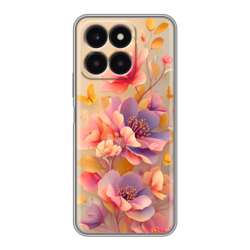 Силиконовый чехол на Huawei Honor X6a с принтом Цветы и бабочки Силиконовый чехол на Huawei Honor X6a с принтом Цветы и бабочки