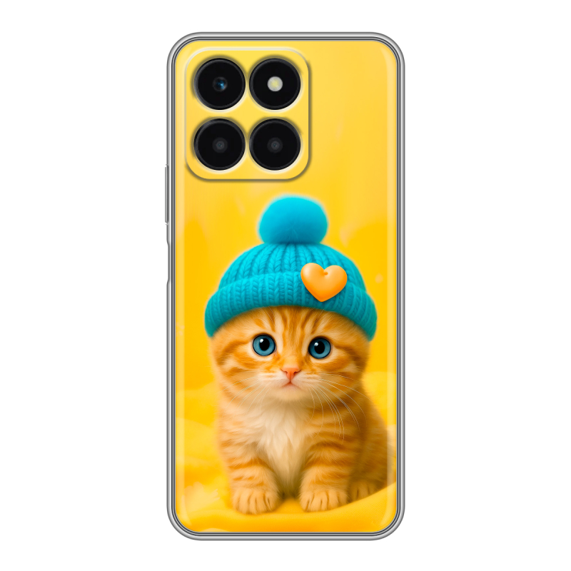 Силиконовый чехол на Huawei Honor X6a с принтом Котенок в шапке Силиконовый чехол на Huawei Honor X6a с принтом Котенок в шапке