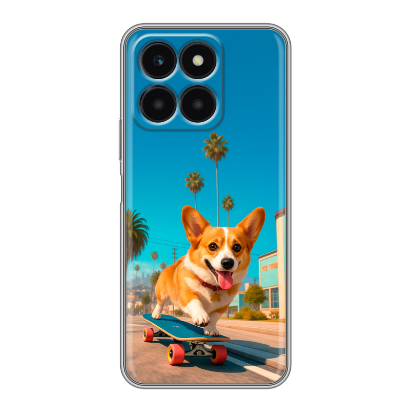 Силиконовый чехол на Huawei Honor X6a с принтом Корги на скейте Силиконовый чехол на Huawei Honor X6a с принтом Корги на скейте