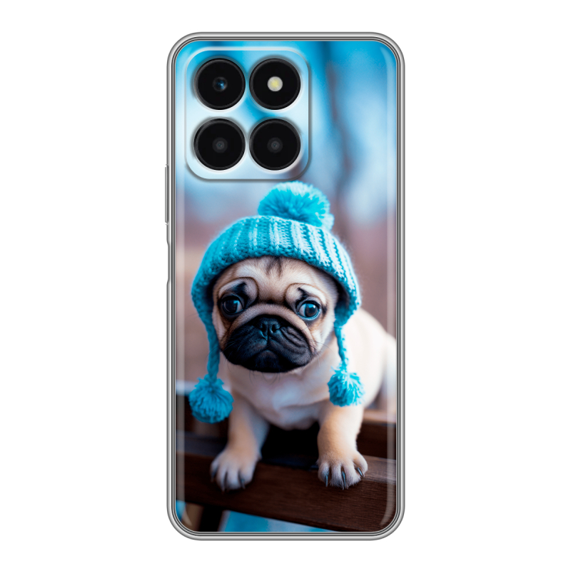 Силиконовый чехол на Huawei Honor X6a с принтом Мопс в шапке Силиконовый чехол на Huawei Honor X6a с принтом Мопс в шапке