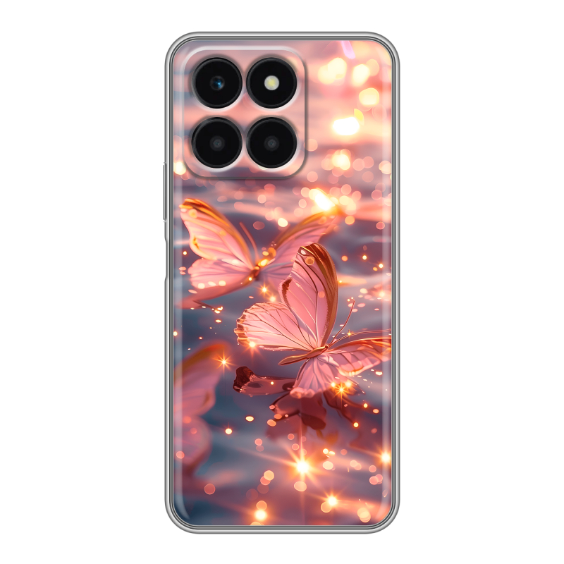 Силиконовый чехол на Huawei Honor X6a с принтом бабочки розовые Силиконовый чехол на Huawei Honor X6a с принтом бабочки розовые