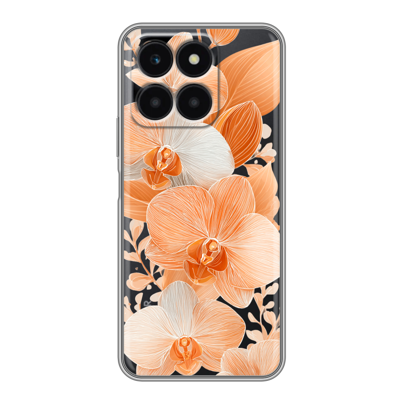 Силиконовый чехол на Huawei Honor X6a с принтом Бежевые цветы Силиконовый чехол на Huawei Honor X6a с принтом Бежевые цветы