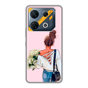 Силиконовый чехол на Infinix GT 10 Pro с принтом Девушка и букет
