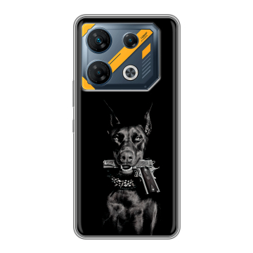 Силиконовый чехол на Infinix GT 10 Pro с принтом Доберман и пистолет