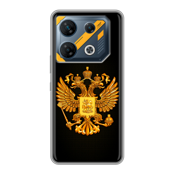Силиконовый чехол на Infinix GT 10 Pro с принтом Герб России желтый