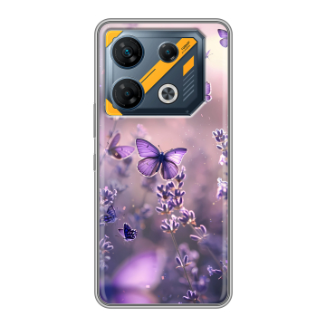 Силиконовый чехол на Infinix GT 10 Pro с принтом бабочки и лаванда