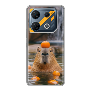 Силиконовый чехол на Infinix GT 10 Pro с принтом Капибара с апельсином