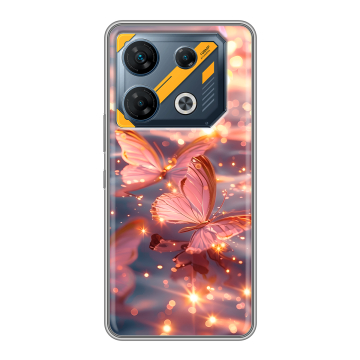 Силиконовый чехол на Infinix GT 10 Pro с принтом бабочки розовые