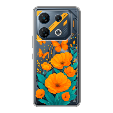 Силиконовый чехол на Infinix GT 10 Pro с принтом цветы бабочки Силиконовый чехол на Infinix GT 10 Pro с принтом цветы бабочки