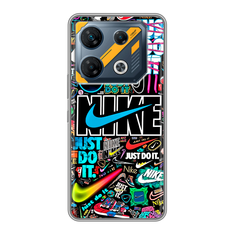 Силиконовый чехол на Infinix GT 10 Pro с принтом найк nike черный Силиконовый чехол на Infinix GT 10 Pro с принтом найк nike черный