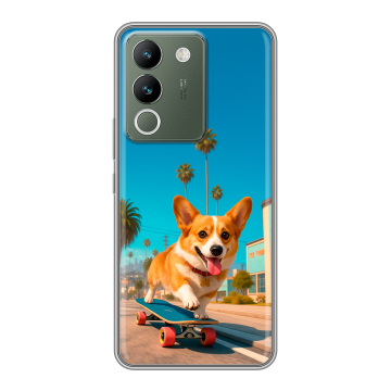 Силиконовый чехол на Vivo V29e с принтом Корги на скейте Силиконовый чехол на Vivo V29e с принтом Корги на скейте