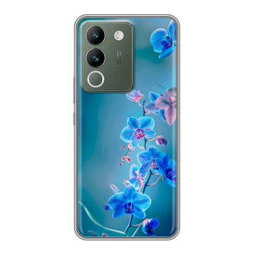 Силиконовый чехол на Vivo V29e с принтом Голубые цветы Силиконовый чехол на Vivo V29e с принтом Голубые цветы