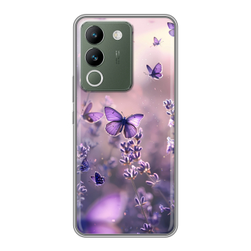Силиконовый чехол на Vivo V29e с принтом бабочки и лаванда