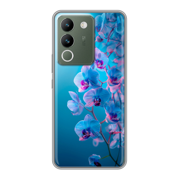 Силиконовый чехол на Vivo V29e с принтом голубые орхидеи