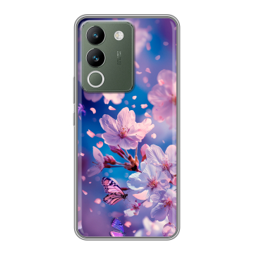 Силиконовый чехол на Vivo V29e с принтом цветы бабочки