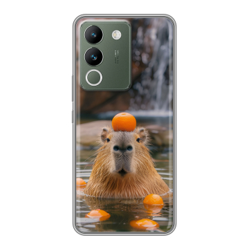 Силиконовый чехол на Vivo V29e с принтом Капибара с апельсином Силиконовый чехол на Vivo V29e с принтом Капибара с апельсином