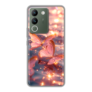 Силиконовый чехол на Vivo V29e с принтом бабочки розовые