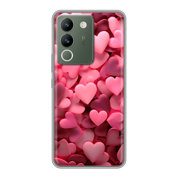 Силиконовый чехол на Vivo V29e с принтом розовые сердечки