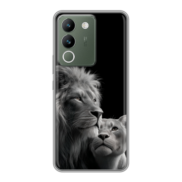 Силиконовый чехол на Vivo V29e с принтом Лев кошки
